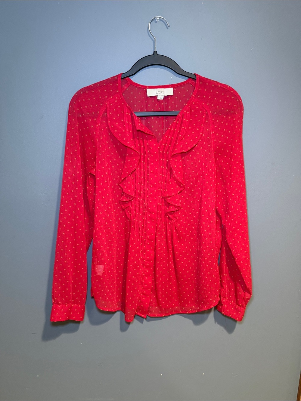 LOFT Hot Pink Ruffle Front Long Sleeve Blouse